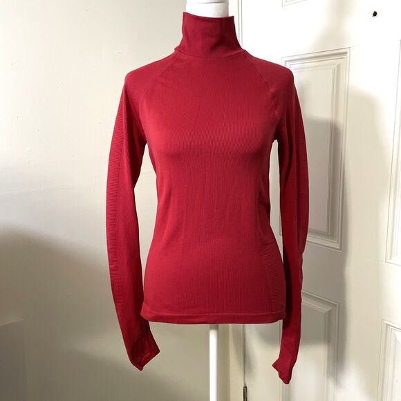 Athleta Women’s Turtleneck Long Sleeve Shirt Red Size Small Stretch Active - Picture 1 of 10